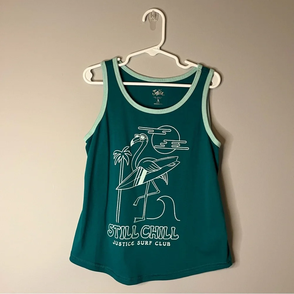 Justice Blue and White Tank Top with Graphic Design Youth Small